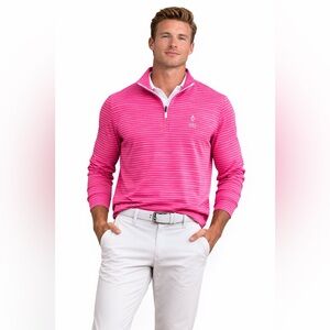 Fennec Golf 1923 Quarter Zip Striped Pullover in Pink  – Sz M